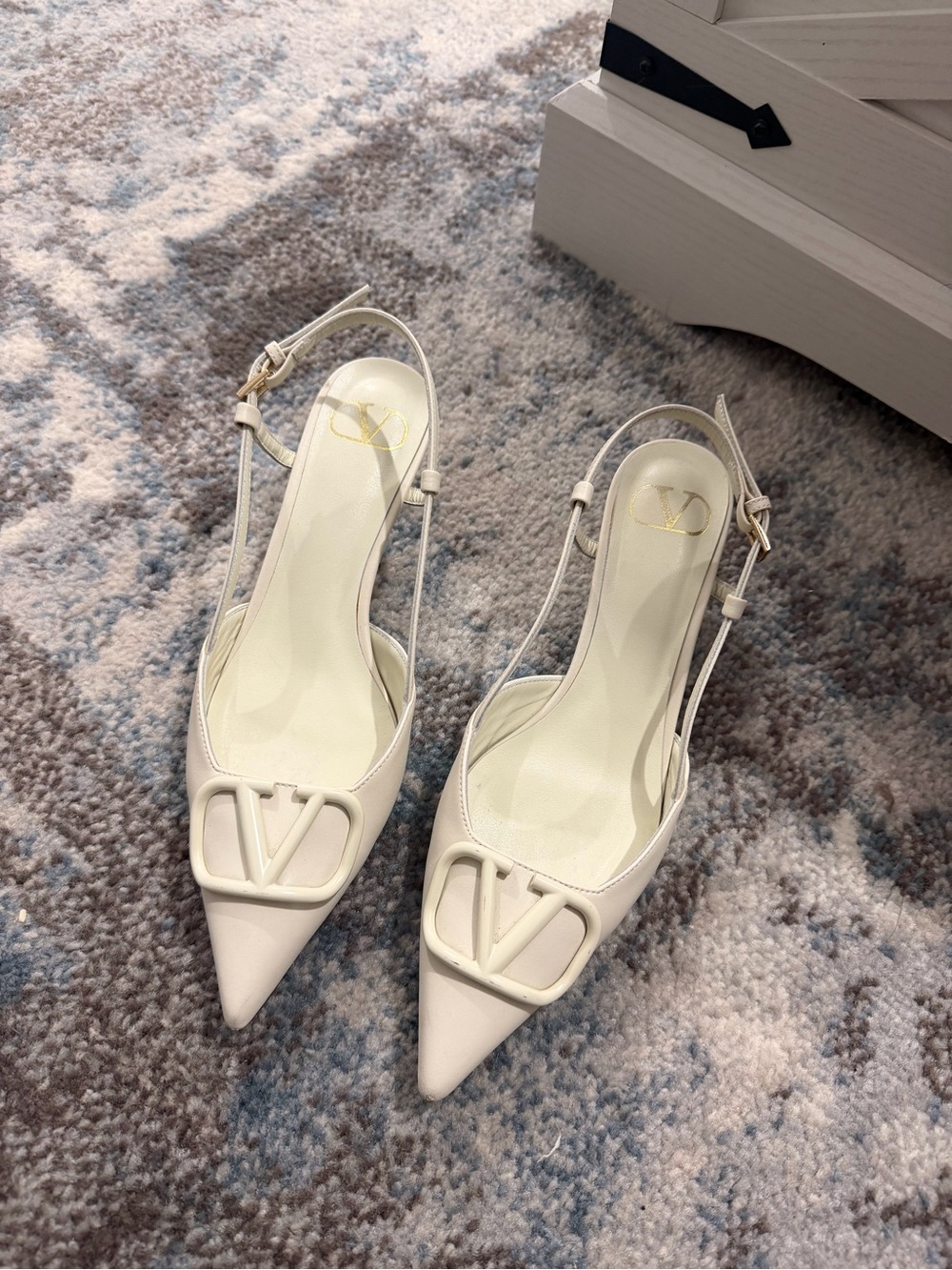 Valentino Cream VLogo Pointed Slingback Pumps